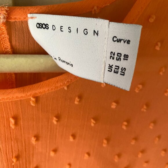 ASOS Curve Coral Ruffle Chiffon Sheer Dobby Tunic Dress Swim Cover Up 18 - Picture 8 of 12